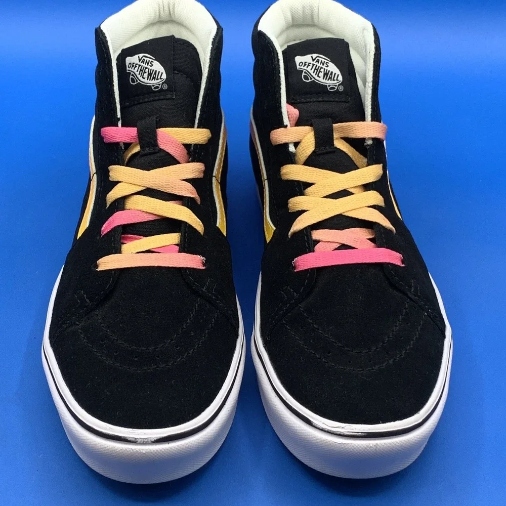 Vans Kids ComfyCush SK8-Hi Black Suede Colorful Laces - JUNIORS Size US 6.5